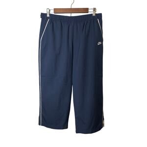 Nike Blue White Side Striped Athletic Pull-on Cropped Pants Women's Size Large